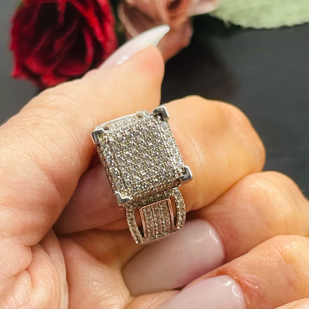 Solid 925 Silver Cocktail Ring Size 9 - image 5